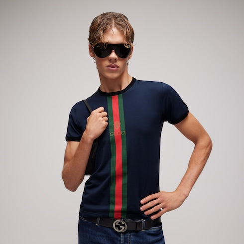 Cotton jersey T-shirt with print - dark blue
