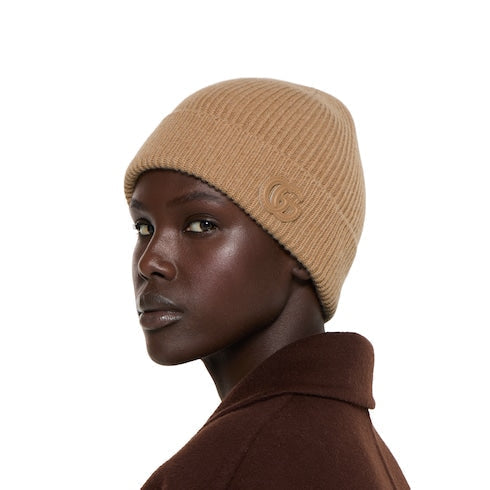 Cashmere hat with patch - beige