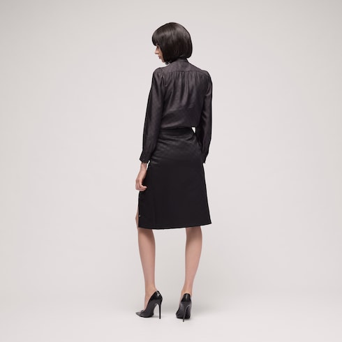 Printed silk twill shirt with bow - black