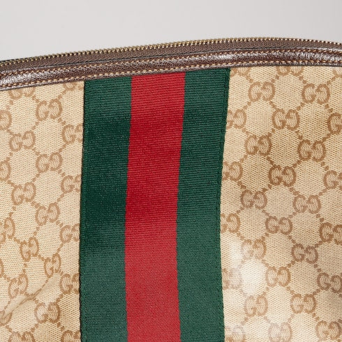 Medium GG crossbody bag with Web - sand and brown GG canvas