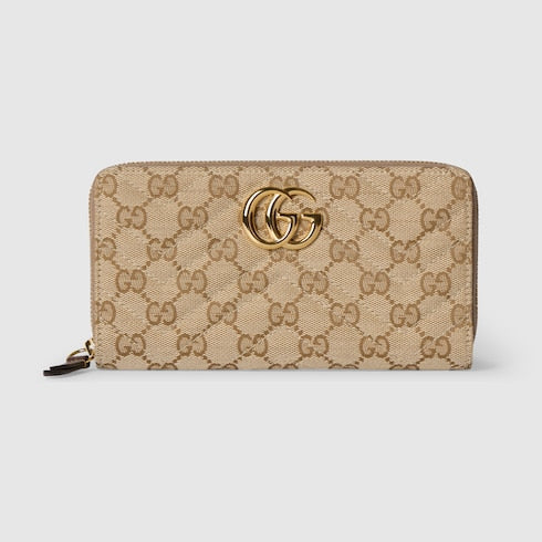 GG Marmont zip around wallet - sand and brown GG canvas