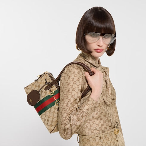 Borsetto medium boston bag - sand and brown GG canvas