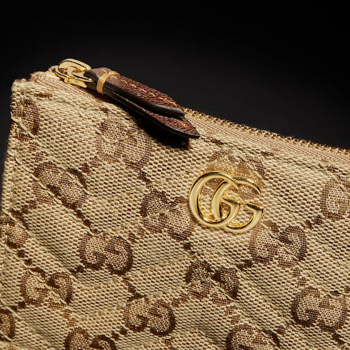 GG Marmont zip key pouch - sand and brown GG canvas