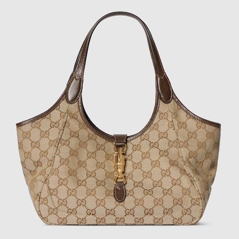 Mercato small tote bag - sand and brown GG canvas