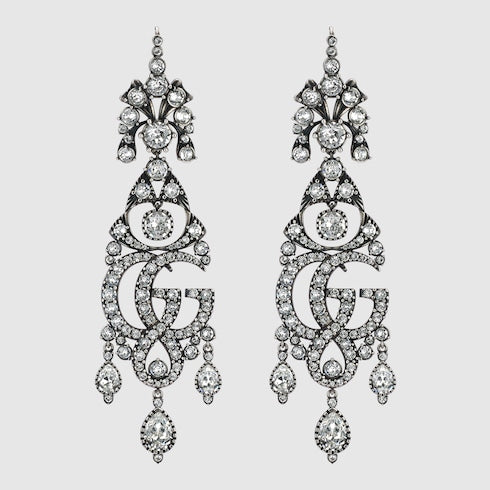 GG Marmont crystal chandelier earrings - palladium-toned brass