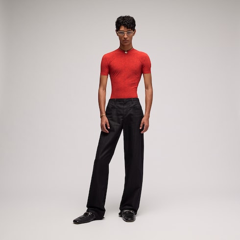 Loose fit cotton blend denim pants - black