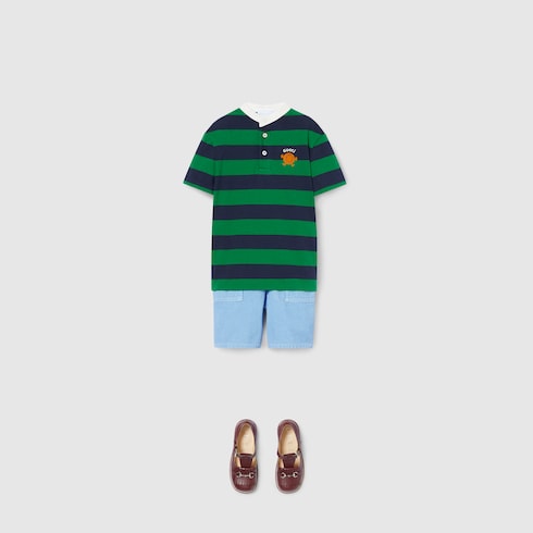 Children's jersey polo shirt - green and dark blue