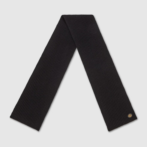 Wool cashmere scarf with Double G - black
