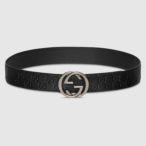 Reversible belt with Interlocking G buckle - black GG leather