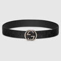 Reversible belt with Interlocking G buckle - black GG leather