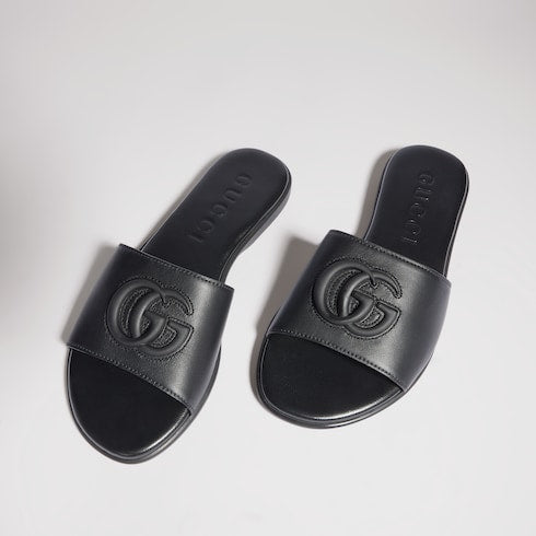 Women's slide sandal with Double G - black leather