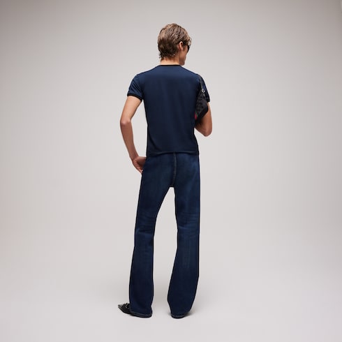 Cotton jersey T-shirt with print - dark blue