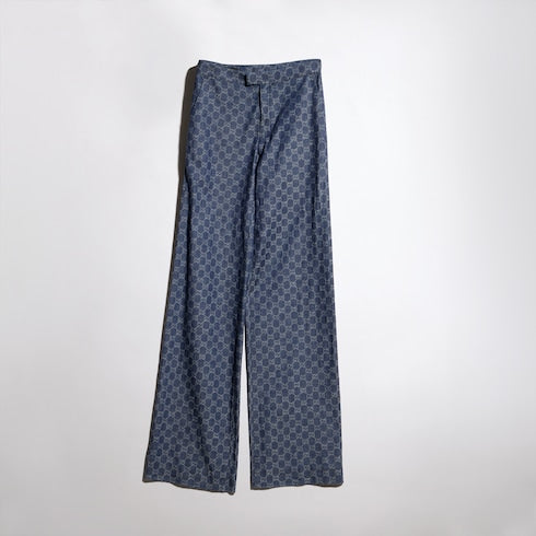 GG cotton denim jacquard pants - blue