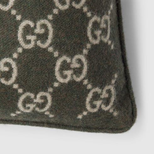 GG wool cashmere jacquard cushion - green