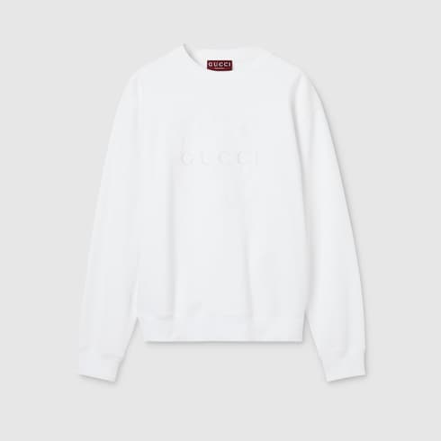Cotton jersey sweatshirt with embroidery - white
