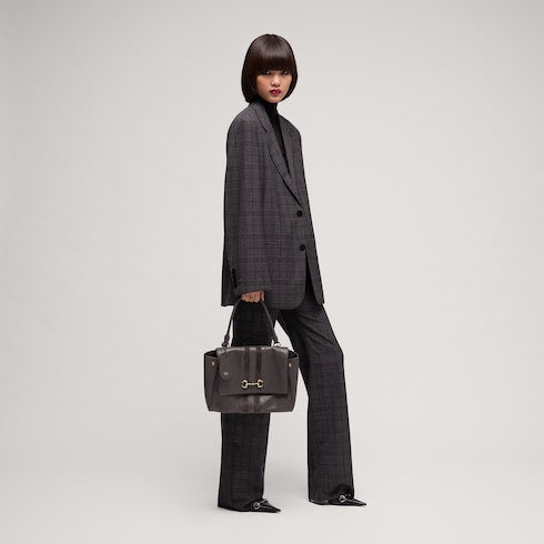 Paparazzo medium top handle bag - dark grey leather