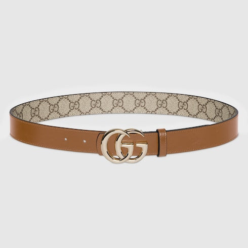 Reversible GG Marmont belt - beige Supreme and brown leather