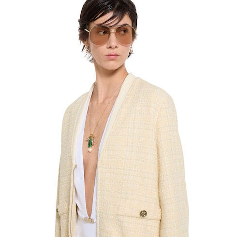 Check cotton tweed jacket - ivory