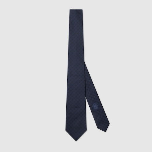 Interlocking G silk jacquard tie - navy