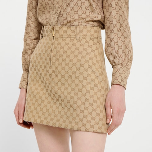 GG cotton canvas jacquard fabric skirt - sand