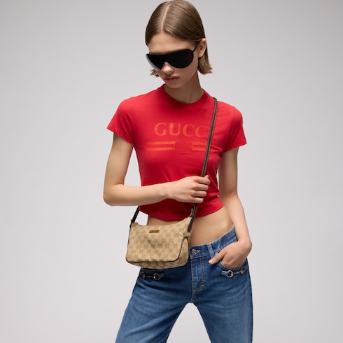 Lady Lunetta small shoulder bag - sand and brown GG canvas