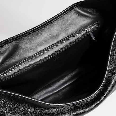 Jackie Flap large crossbody bag - black grainy leather