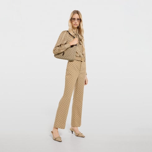 GG cotton canvas fabric pants - sand