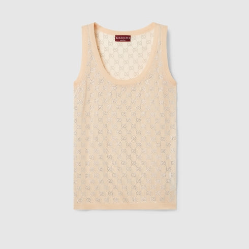 Fine silk tank top with GG crystals - light pink