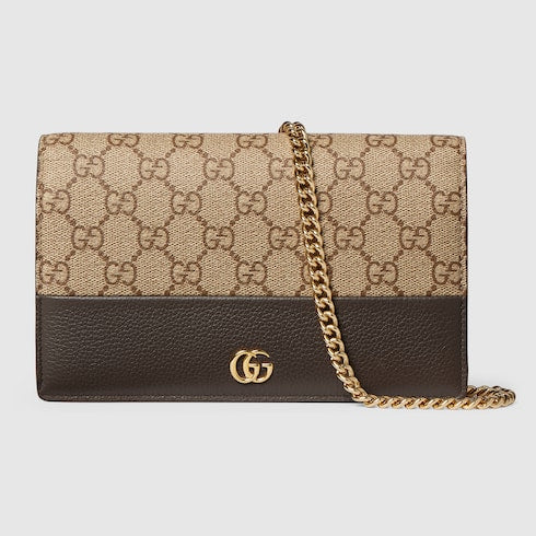 Bi-color GG Marmont wallet on chain - taupe leather and Supreme