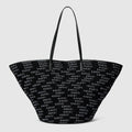 Maxi woven tote bag - black and white grosgrain