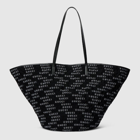 Maxi woven tote bag - black and white grosgrain