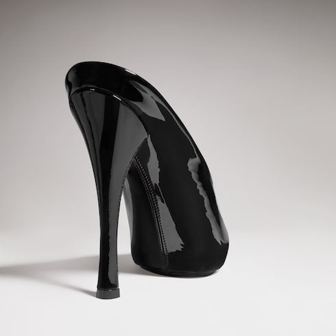Women's stiletto platform slide - black patent leather