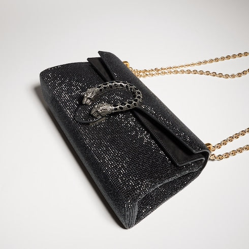 Dionysus crystal medium shoulder bag - black suede
