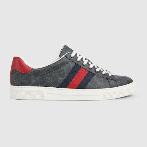 Men's Gucci Ace sneaker with Web - black GG Supreme canvas