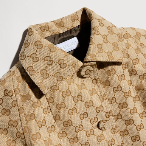 Children's GG canvas coat - sand and brown