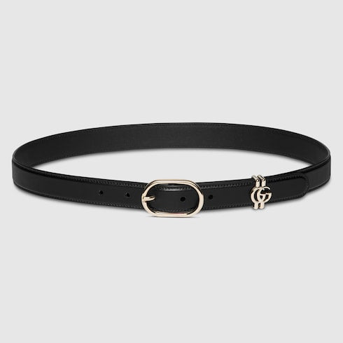 Belt with oval buckle - black leather