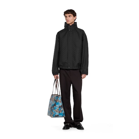 Reversible cotton ripstop zip jacket - black