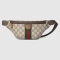 Ophidia small belt bag - beige and dark brown fabric