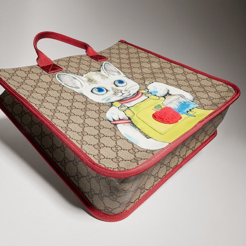 Children's GG tote bag with print - beige and brown GG Supreme