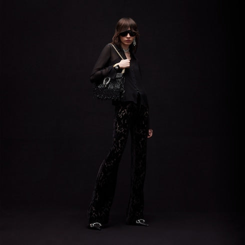 Floral devoré velour pants - black