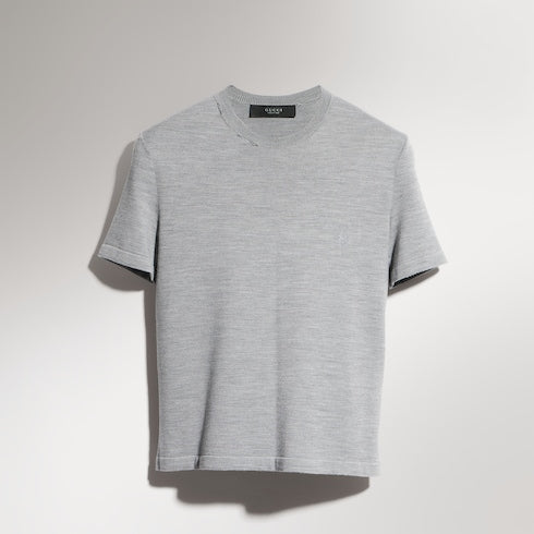 Cropped knit wool silk blend T-shirt - grey
