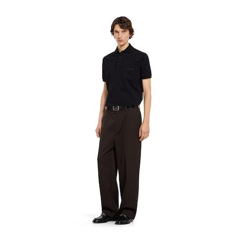 Cotton piquet polo shirt with embroidery - black