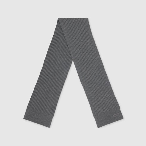 Knit wool scarf with logo - grey
