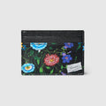 Flora-motif card case - black and multicolor canvas