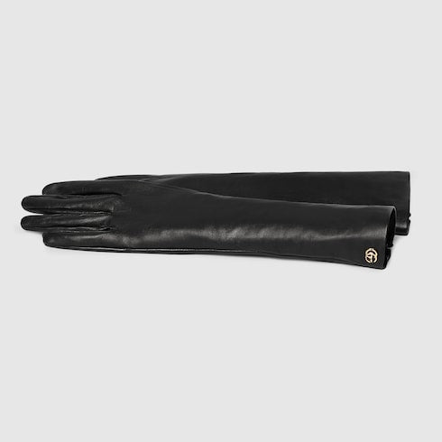 Leather gloves with Double G - black