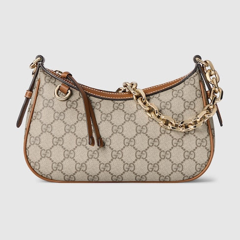 GG Emblem small shoulder bag - beige and dark brown fabric