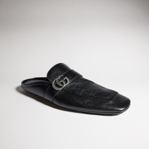 Men's slipper with Double G - black calf hair