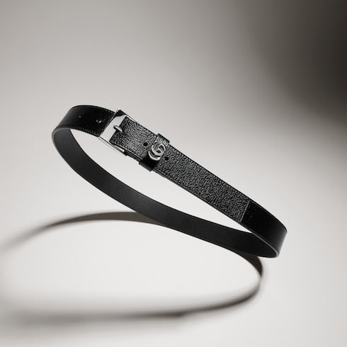 Belt with square buckle - black leather
