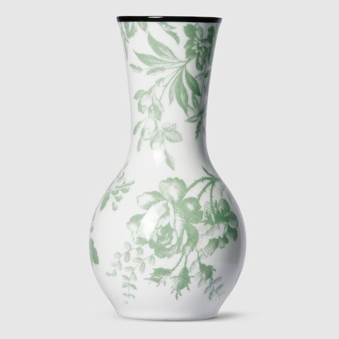 Herbarium print vase - white and green porcelain