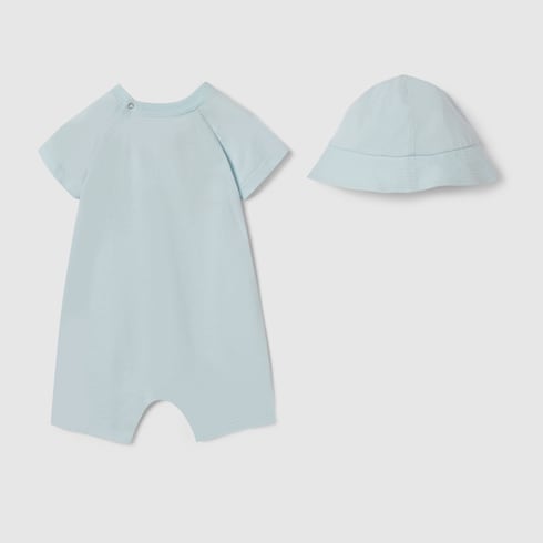 Baby cotton two-piece gift set with print - light blue